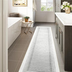 Wonnitar Washable Striped 8x10 Rugs for Living Room, Non-Slip Soft Grey Berber Stripe Bedroom Rug, Low Pile Minimalist Floor Carpet for Dining Room Living Room Office Department (Grey, 8' x 10')