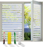Window Privacy Film with Installation Tools, Static Cling, Anti UV, Heat Control, Ideal for Home Shower Office Glass Door (Stripes Pattern, 23.6X78.7Inch)