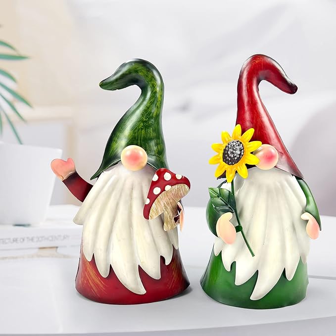 HONGLAND Metal Gnome Yard Art Outdoor Gnomes Garden Statue 18 Inch Gnome Figurine Decorative Stakes for Holiday Christmas Lawn Patio Yard Garden Decor-2 PCS