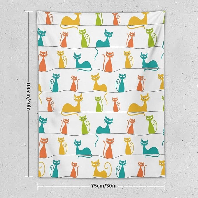 ICMOLYYENLO Boho Medieval Cat Tapestry, Abstract Atomic Starburst Geometric Aesthetic Art Wall Hanging For Bedroom Living Room Dormitory 60x80 Inches