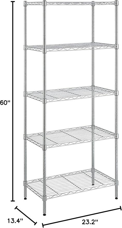 Amazon Basics 5-Shelf Adjustable, Storage Shelving Unit, (200 Pound Loading Capacity per Shelf), Steel Organizer Wire Rack, 23.2 x 13.4 x 60 inches (LxWxH), Chrome
