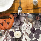 Artoid Mode Jack-O'-Lantern Pumpkin Floral Ghost Halloween Table Runner, Eucalyptus Kitchen Dining Table Decoration for Home Party Decor 13x48 Inch