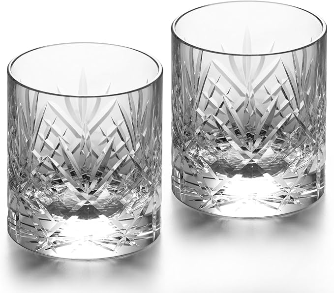 KAMMAK Crystal Whiskey Glasses Set of 2, Handcrafted 7.1oz Old Fashioned Glasses Stemless, Luxury Cocktail Glasses, Hand Blown Scotch Cup for Women, Men Gift for Rocks, Bourbon Barware, Bar