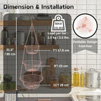 IBERG 3-Tier Fruit Basket Hanging Baskets for Storage - Kitchen Bathroom Organizer (Copper)