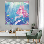 HZOHNAGO Mermaid Girls Tapestry Watercolor Mermaid Princess Pink Hair Pattern for Kids Room Decoration Printed Wall Tapestry Wall Hanging for Bedroom Living Room Dorm 60" W x 60" H