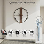 Modern Walnut Dial Wall Clock, Wood Large Wall Clock Decor Metal Frame Silent Non Ticking for Living Room, Bedroom, Kitchen, Study Decoration, Handmade Home Present Idea, 24 in （60 cm）