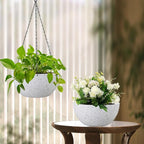8 inch Hanging Planters for Small Indoor Outdoor Plants, 2 Pack Hanging Flower Pots with Drainage Holes and Chain for Garden Porch, Plastic Hanging Baskets for House Plants, Speckled White