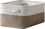 TheWarmHome Storage Basket for Organizing - 1 Pack 12x8x5.2 inch Baskets for Gifts Empty with Handles, Fabric Storage Cubes for Organizer Closet Dog Gift Cloth Toy (Whiet & Khaki)
