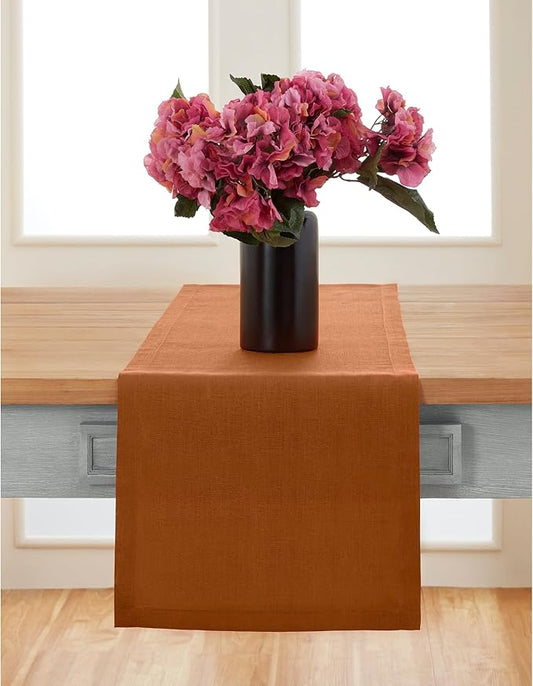Solino Home Linen Cinnamon Table Runner 72 Inches Long - 100% Pure Linen 14 x 72 Inch Table Runner for Dining, Dresser, Fall, Autumn, Halloween, Thanksgiving - Fete