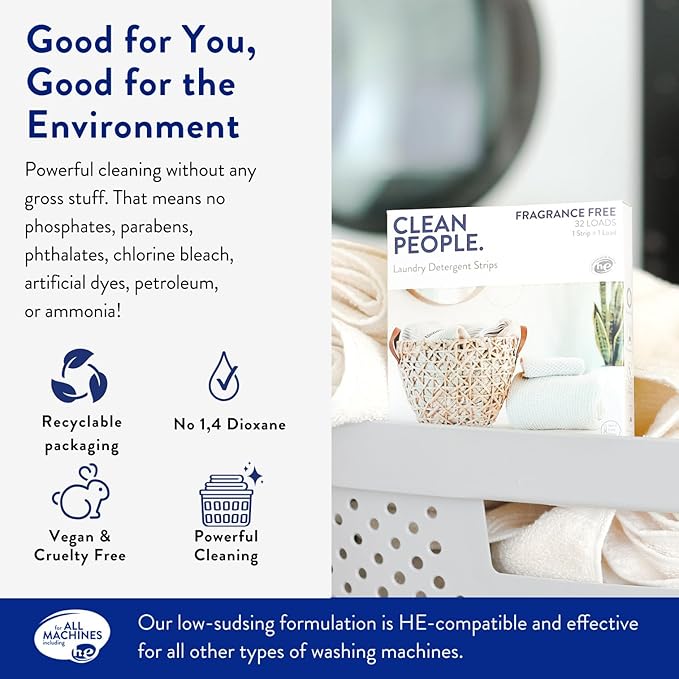 The Clean People Laundry Detergent Sheets - Laundry Soap - Ultra Concentrated, Recyclable Packaging, Stain Fighting - Spring Scent, 96 Pack