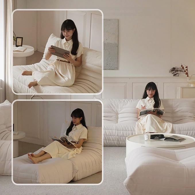 Luxury Sofa Couch Chair, Lazy Floor Seating, Fireside Bean Bag Chair, Ergonomic Tatami Sofa Lounger for Living Room, Bedroom, Office, Loveseat, White