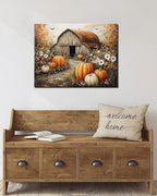 Autumn Pumpkin Barn Framed Wall Art Decor, Moody Fall Decor Rustic Country Landscape Picture Print for Farmhouse Decor,Thanksgiving Decorations Country Canvas Wall Art, Ready to Hang