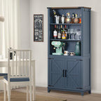 5 Tier Bookshelf 70in Tall Bookcase with Barn Doors and Storage Cabinet, Blue Farmhouse Book Shelf with Adjustable Shelves, Wood Freestanding Display Bookshelves for Bedroom, Kitchen (3PCS)