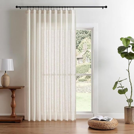 Joydeco Custom Linen Curtains for Living Room, Semi-Sheer Curtain 1 Panel Light Filtering Rod Pocket Back Tab (Off-White, Custom Size)