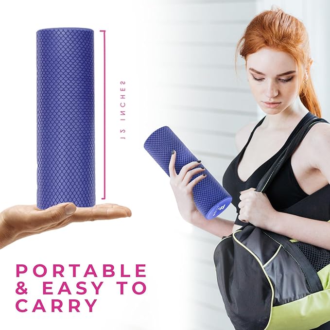 Recovery Foam Roller - High Density Travel Foam Roller for Muscle Massage and Deep Tissue Relief - Compact and Portable for Exercise, Travel, and Fitness - 12"x4", Purple