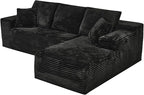 Modular Sectional Sofa Cloud Sectional Couch, 107" Comfy Fluffy L Shaped Black Couches for Living Room, Deep Seat Memory Foam Plush Corduroy Boneless Couch Sectionals with Right Facing Chaise Sofa