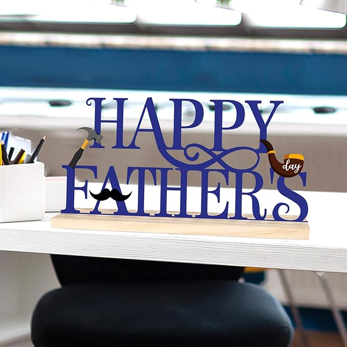 COCHIE Metal Happy Father's Day Sign, Fathers Day Decorations for Home, Shelf, Mantel, Indoor, Table Top Party Decoration, Fathers Day Gift for Dad from Daughter Son (Father's Day)