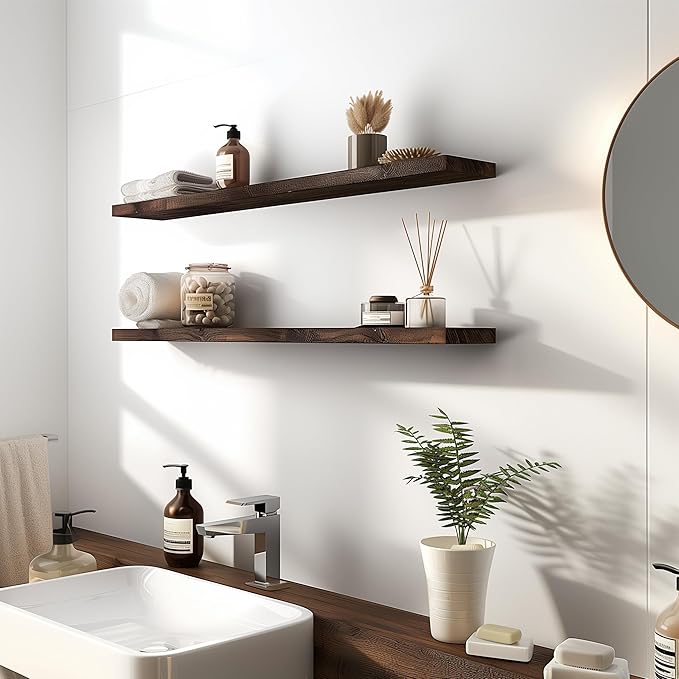 48 Inch Floating Shelves for Wall Rustic Brown Wood Wall Shelves for Bedroom Set of 4