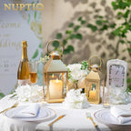NUPTIO Gold Lanterns Decorative for Wedding: 11.3 Inch Tall Metal Lantern Decor with Glass - Outdoor Candle Holder for Table Centerpiece Dining Room Mantel Patio