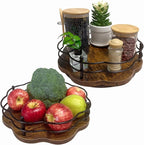 2 Pack, 11" & 12" Wooden Lazy Susan Turntable with Higher Metal Sides, 360° Rotating Lazy Susan Organization and Storage for Cabinet, Table Top, Kitchen, Countertop, Dining Table, Pantry, Coffee Bar
