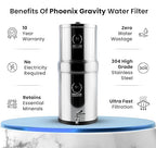 Gravity Water Filter System - 1.5 Gallons NSF Certified AISI 304 Stainless Steel Water Filter with 2 Smart (Black) Carbon Filter Elements & Free Stainless Steel Stand and Spigot (1.5G)