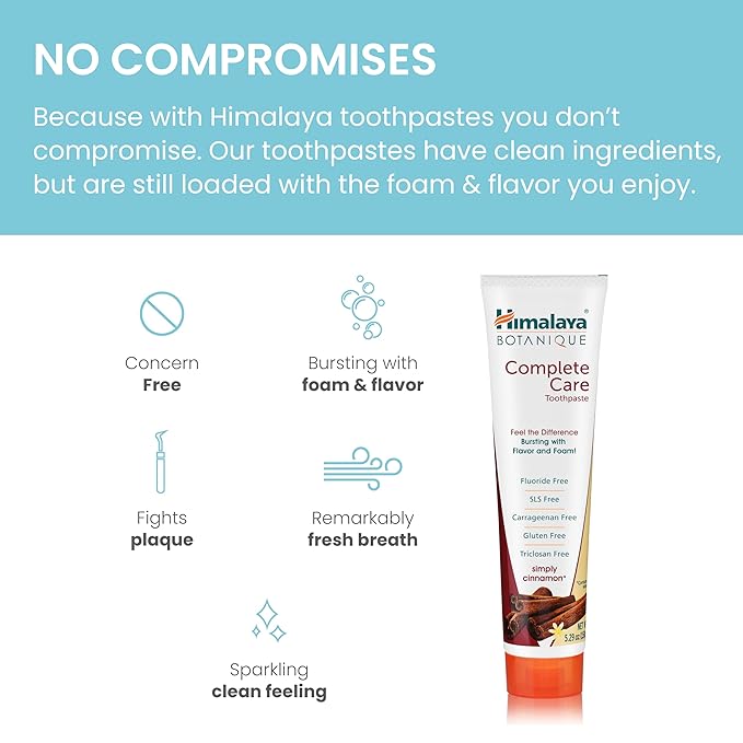 Himalaya Botanique Complete Care Toothpaste, Herbal, Cinnamon Flavor, Fights Plaque, Freshens Breath, Fluoride Free, No Artificial Flavors, SLS Free, Cruelty Free, Foaming, 5.29 Oz, 1 Pack