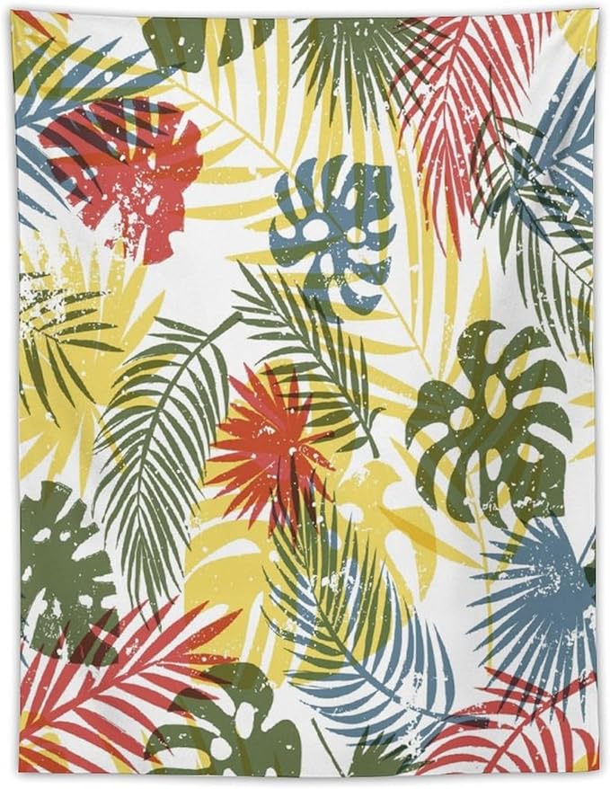 ICMOLYYENLO Boho Green Leaves Tapestry, Mid Century Abstract Tropical Palm Leaves Modern Minimalist Geometric Wall Hanging, Neutral Home Decor Art for Living Room Bedroom Dorm 30x40 Inch
