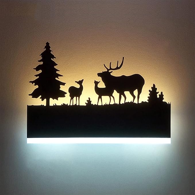 Wall Sconce LED Wall lamp, Indoor Wall Light with Cartoon Animal Pattern Design, Metal Acrylic Wall Lighting Glow Up and Down for Mirror Living Room Bedroom Hallway, 12W (Forest Deer)