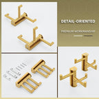 Angle Simple Towel Hooks Swivel, SUS 304 Stainless Steel 3 Arms Foldable Hand Towel Holder, Coat Hooks, Brushed Gold, 2 Pack