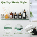 Alise Bathroom Shelves,Brushed Nickel Glass Shelf for Bathroom, Modern Floating Shelves,20 inch