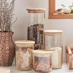 Glass Food Storage Jars, Glass Jars with Bamboo Lids, Kitchen Storage Jars, Canisters with Airtight Lids for Spice, Coffee, Cookie, Set of 5, Pantry Organizers