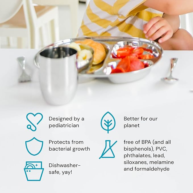 Ahimsa Stainless Steel Kids Utensils - Kids Fork and Spoon Set, Pediatrician Designed Toddler Silverware Set, 100% BPA Free & Dishwasher Safe (Classic)
