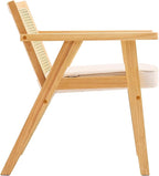 VEVOR Mid Century Modern Rattan Chair, Upholstered Velvet Accent Chair with Rattan Back, Retro Living Room Chair for Living Room, Bedroom, Reading Room, and Office, Beige