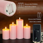 LUSHABOR Flameless Candles, 4 Pack Battery Operated Candles with Remote, Real Wax LED Fake Candles with Timer Flickering for Christmas Wedding Home Party D3 H 5" 6" 7" 9" Pink