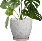 8 Inch Ceramic Pots for Plants Large Planter Pot with Drainage Hole and Saucer Round Flower Pot for Indoor Outdoor Decor, White