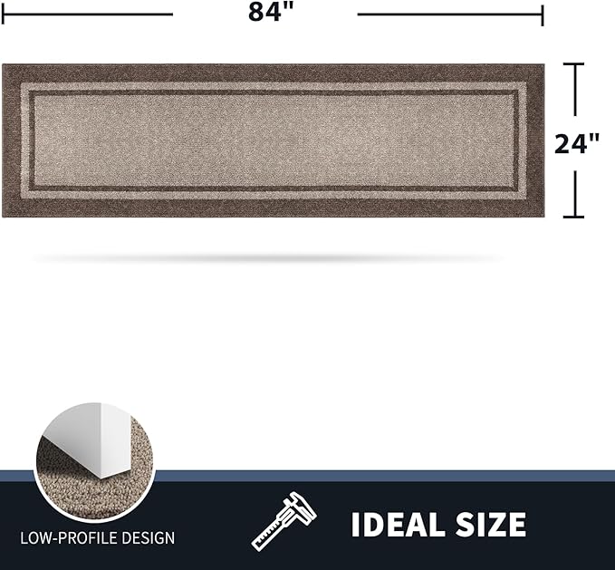 PURRUGS Dirt Trapping Door Mat 24" x 84", Non-Slip/Skid Machine Washable Entryway Rug, Shoes Scraper, Area Rug, Super Absorbent Welcome Mat for Muddy Wet Shoes and Paws, Beige & Grayish Brown