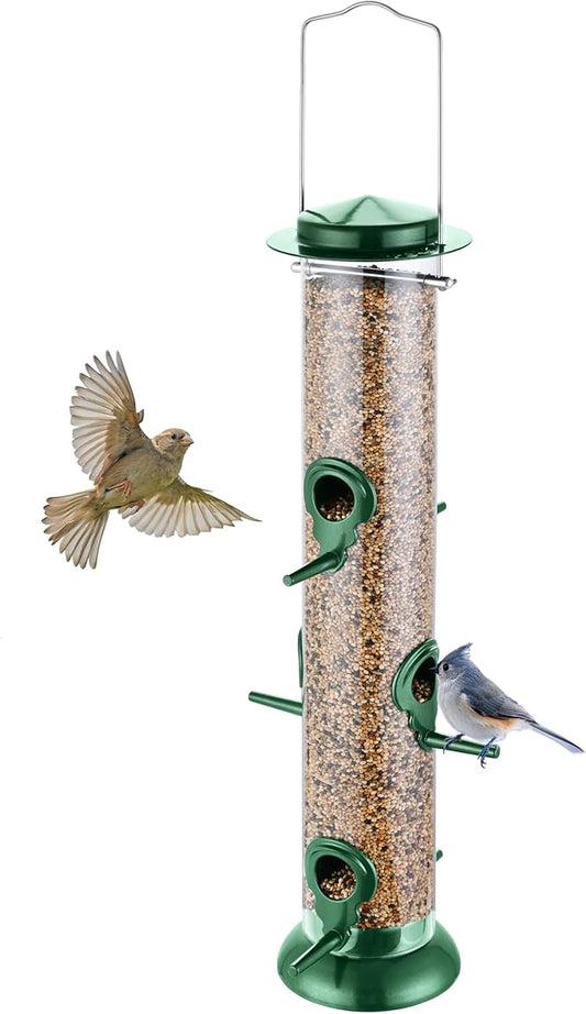 Bird Feeders for Outdoors Hanging,Finch Feeders for Outside,Chew-Proof Hanging Bird Feeder,Rust-Proof Birdfeeder,Squirrel Proof 6 Ports Metal Bird Feeder,14 Inch,1 Pack,Green