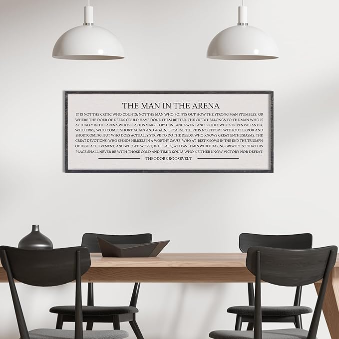 LuZhiQiang The Man in the Arena Wall Decor 40''x15'' Inspirational Quotes Office Wood Framed Sign Rustic Home Motivational Art For Man Entrepreneur Morden Living Room Wall Hanging Decor (Black)