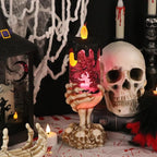 Eldnacele Halloween Snow Globe Candles Lighted Lamp USB Powered Battery Operated Spooky Spinning Water Glittering Tornado Flameless Candles Skeleton Hand Holder Halloween Centerpiece Decor(Ghost)