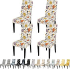 JQinHome Pattern Chair Covers for Dining Room Set of 4, High Stretch Removable Washable Parsons Chair Slipcover for Home Party Hotel Wedding Ceremony (Flower,4PCS)