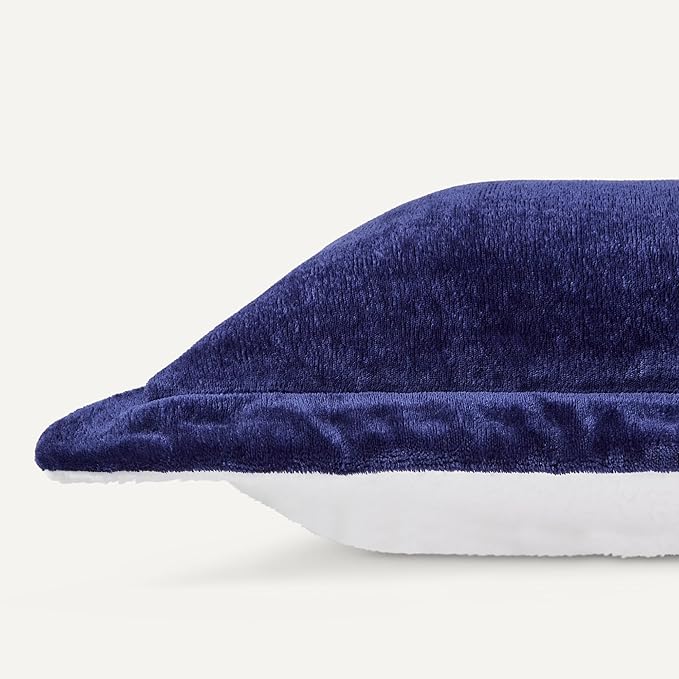 Amazon Basics Reversible Sherpa Comforter Set with Pillow Sham, Navy, Queen/Full