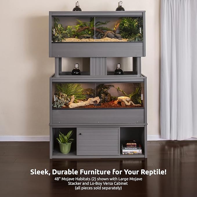 New Age Pet ECOFLEX 48-Inch Mojave Reptile Lounge in Grey- Durable Wood Plastic Composite Habitat with Vented Side Panels, Removable Sliding Glass Doors & Lock, Easy Assembly