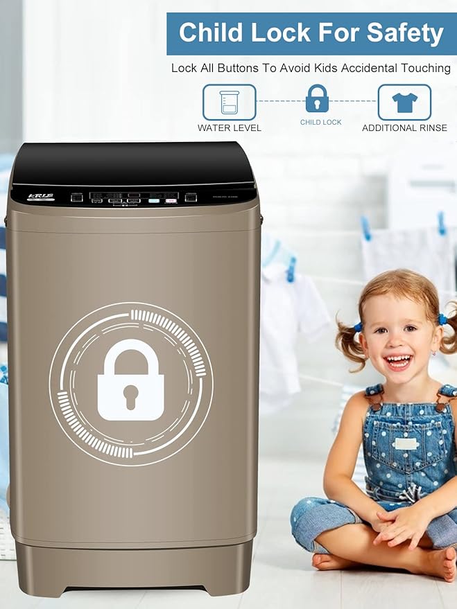 Full-Automatic Washing Machine 17.7 lbs Small Compact Portable 10 Wash Program & 8 Water Level Compact Washer with LED Display Ideal for Apartments, RV, Camping, Gold (KB03-GOLD6)