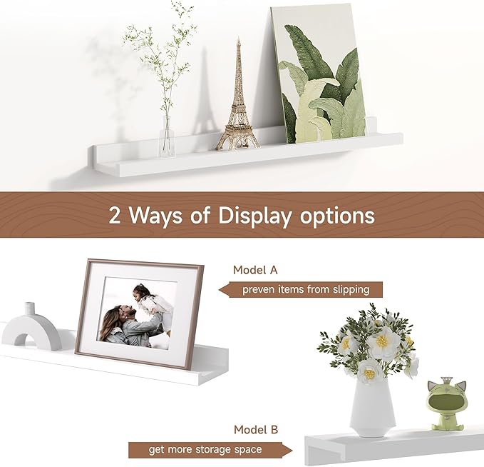 Picture Ledge Shelf for Wall, Floating Shelves Set of 4, 24 Inch Long Nursery Book Shelves for Toys Storage, Kids Bookshelf Wall Mounted for Books Photo Frames, White