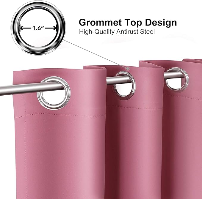 ChrisDowa Blackout Curtains 70 inches Wide for Bedroom - 2 Panels Set Extra Wide Grommet Thermal Insulated Room Darkening Curtains for Living Room (Pink, 70 x 63 Inch)