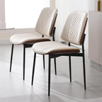 BV Dining Chairs Set of 2, PU Leather Armless Kitchen Chair in Modern Walnut Style, Mid Century Bentwood Side Chair with Metal Legs, Retro Accent Guest Chair for Kitchen Dining Room(Beige)