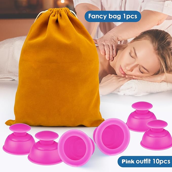 Silicone Cupping Therapy Sets 10pcs,Professional Vacuum Cupping for Myofascial Massage/Joint Pain/Anti Cellulite/Deep Muscle Relief & More(10pcs,Pink)