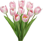 Artificial Tulips Flowers – 20" Long Stem Faux Tulips, 10PCS Real Touch Fake Pink Tulip for Vase, Farmhouse, Kitchen, Spring & Wedding Home Decor