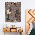 ICMOLYYENLO Boho Medieval Cat Tapestry, Abstract Atomic Starburst Geometric Aesthetic Art Wall Hanging For Bedroom Living Room Dormitory 60x60 Inches