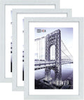 VCK Poster Frames 13x19 White 3 Pack, Solid Wood Picture Frames for Wall Mounting Hanging Art and Puzzle Frame